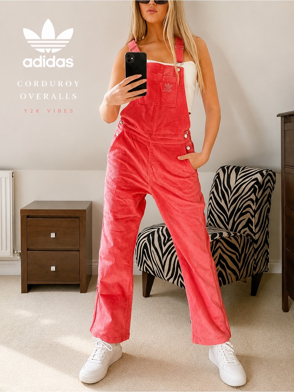 adidas Originals Red Corduroy Overalls | Y2K Retro Dungarees